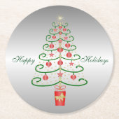 Weihnachtsbaum-Silber farbiges Weihnachten Runder Pappuntersetzer (Vorderseite)