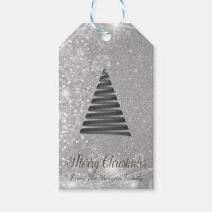 Weihnachtsbaum, Silber Glitter - Personalisiert Geschenkanhänger
