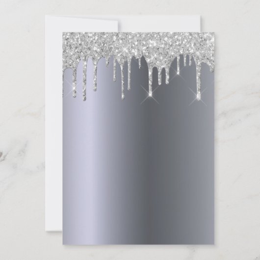 Weihnachtsbaum Silber Glitzer Tropfen Weiße Bäume Einladung (Rückseite)