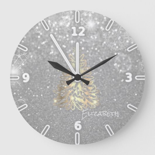 Weihnachtsbaum, Silberschmiede - Personalisiert Große Wanduhr (Vorderseite)
