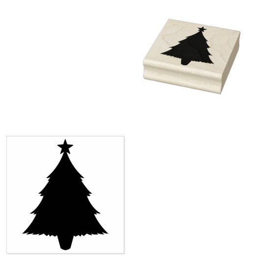 Weihnachtsbaum-Silhouette mit einem Stern oben Gummistempel (Stempel)