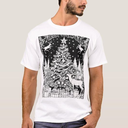 Weihnachtsbaum Silhouette Schwarzes Design auf T-Shirt (Vorderseite)