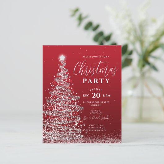 Weihnachtsbaum Silver Red Holiday Einladung (Stehend Vorderseite)