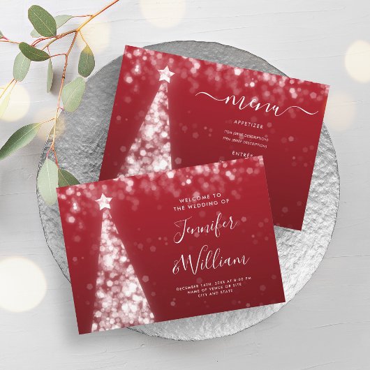 Weihnachtsbaum Silver Red Wedding Menu Einladung