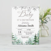 Weihnachtsbaum Silver Snowflakes Baby Dusche Einladung (Stehend Vorderseite)