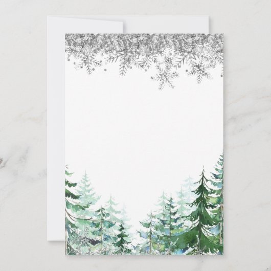 Weihnachtsbaum Silver Snowflakes Baby Dusche Einladung (Rückseite)