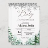 Weihnachtsbaum Silver Snowflakes Baby Dusche Einladung (Vorne/Hinten)