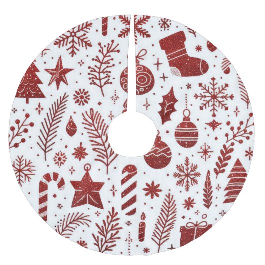 Weihnachtsbaum Skirt Weiß Rot Polyester Weihnachtsbaumdecke (Vorderseite)
