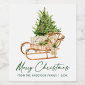 Weihnachtsbaum Sleigh Calligrafy Ink Weinetikett (Einzelnes Label)