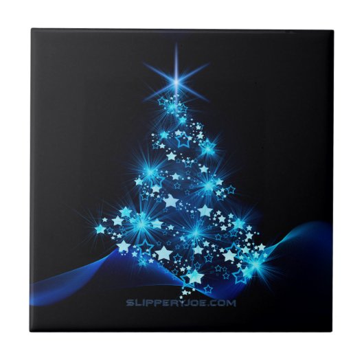 Weihnachtsbaum SlipperyJoe strahlt blau s Fliese (Vorderseite)