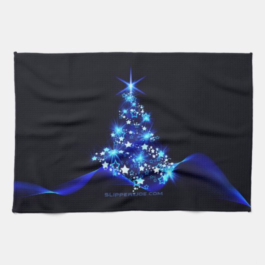 Weihnachtsbaum SlipperyJoe strahlt blau s Geschirrtuch (Horizontal)