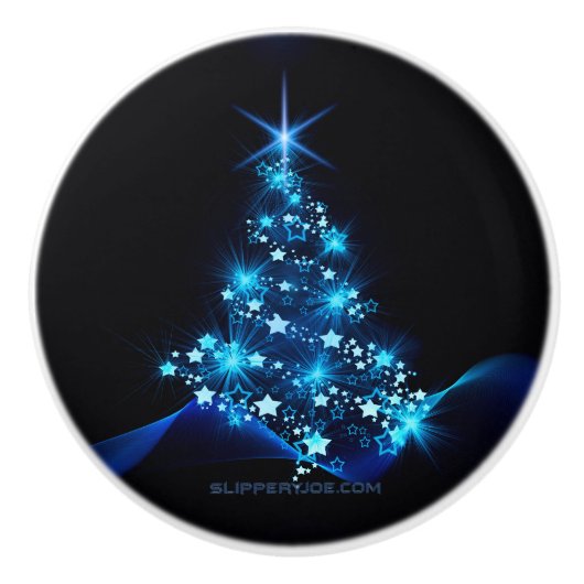 Weihnachtsbaum SlipperyJoe strahlt blau s Keramikknauf (Vorderseite)