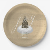 Weihnachtsbaum Snow Globe Gold Joliday Pappteller (Vorderseite)