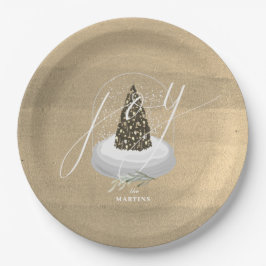 Weihnachtsbaum Snow Globe Gold Joliday Pappteller