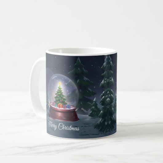 Weihnachtsbaum Snow Globe Kaffeetasse (Vorderseite Links)
