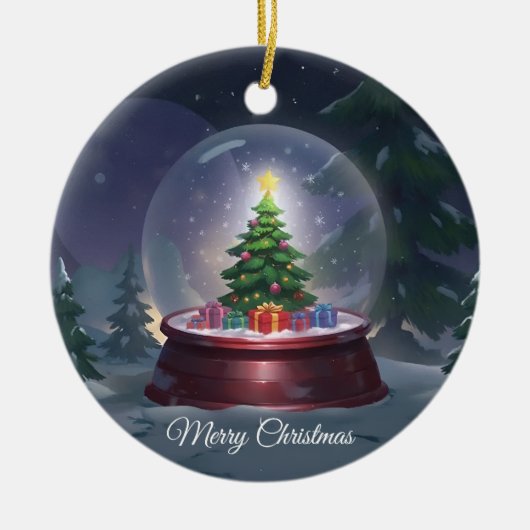 Weihnachtsbaum Snow Globe Keramik Ornament (Vorne)