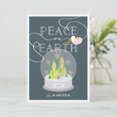 Weihnachtsbaum Snow Globe Navy Weihnachtsfest Foto Einladung (Stehend Vorderseite)