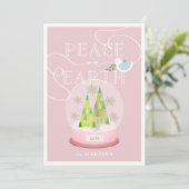 Weihnachtsbaum Snow Globe Pink Weihnachtskarte Einladung (Stehend Vorderseite)
