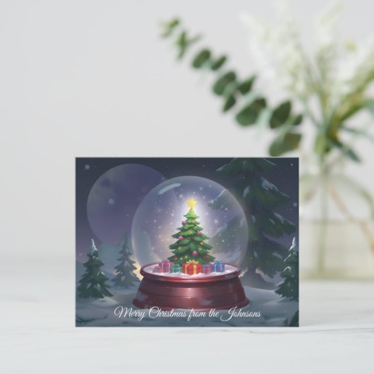 Weihnachtsbaum Snow Globe Postkarte (Stehend Vorderseite)