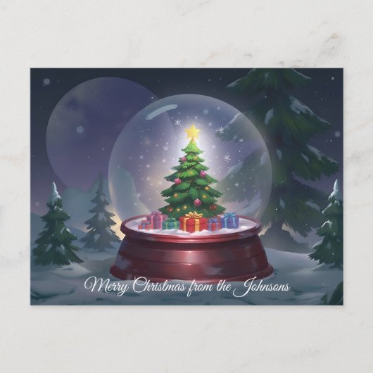 Weihnachtsbaum Snow Globe Postkarte (Vorderseite)
