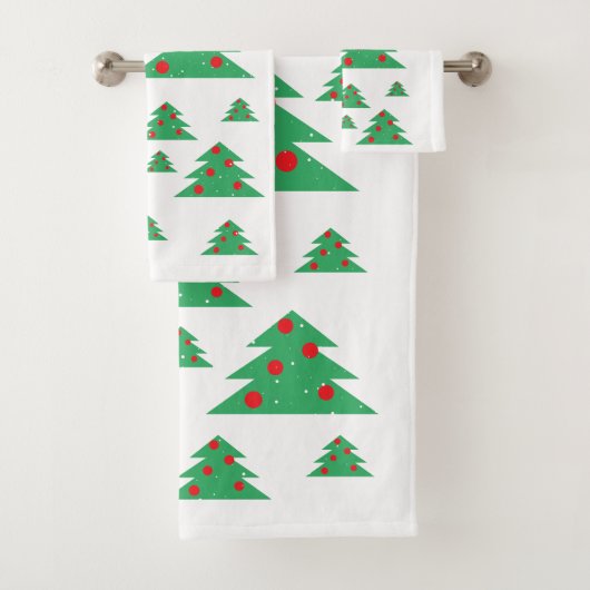 Weihnachtsbaum Snowflake Green Holiday Pattern Badhandtuch Set (Insitu)
