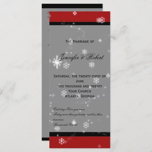 Weihnachtsbaum Snowflakes Rotes Hochzeitsprogramm Programm (Vorne/Hinten)