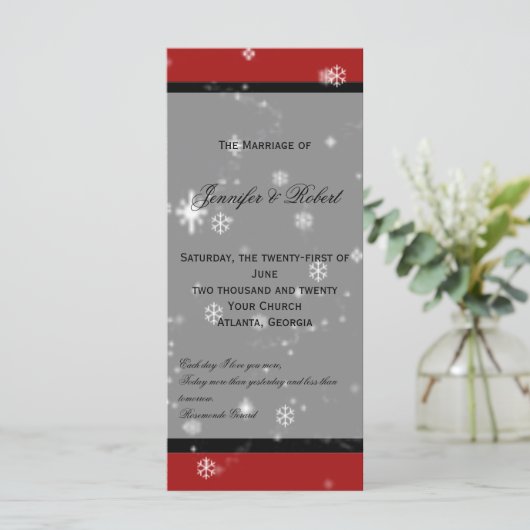 Weihnachtsbaum Snowflakes Rotes Hochzeitsprogramm Programm (Stehend Vorderseite)