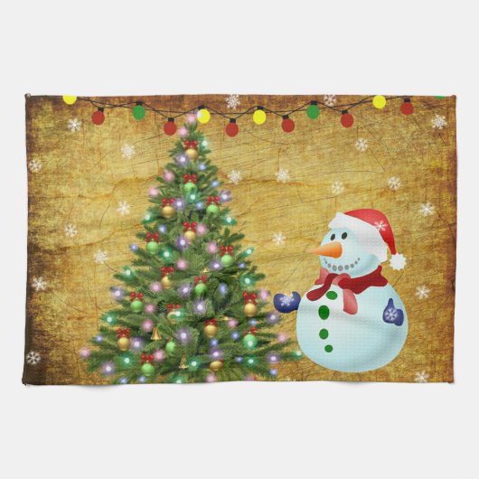 Weihnachtsbaum Snowman Geschirrtuch (Horizontal)