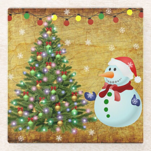 Weihnachtsbaum Snowman Glasuntersetzer (Vorderseite)