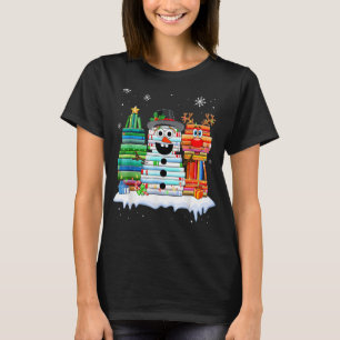 Weihnachtsbaum Snowman Rentier Buchstapel Librari T-Shirt