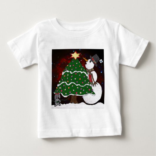 Weihnachtsbaum Snowman Überraschung Kunst drucken Baby T-shirt (Vorderseite)