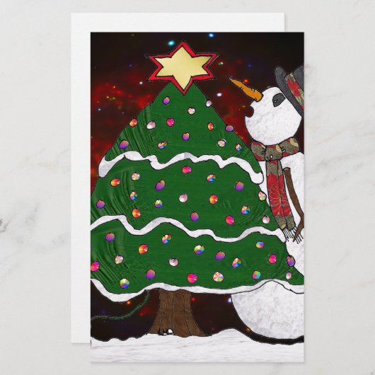 Weihnachtsbaum Snowman Überraschung Kunst drucken Briefpapier (Vorne/Hinten)