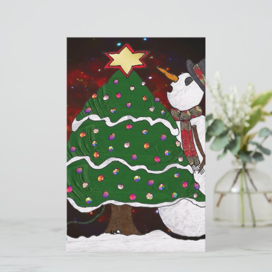 Weihnachtsbaum Snowman Überraschung Kunst drucken Briefpapier (Stehend Vorderseite)