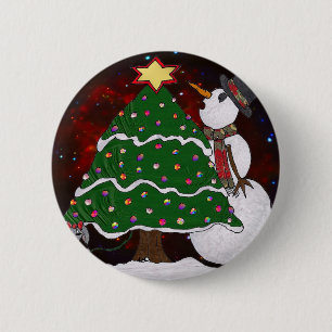 Weihnachtsbaum Snowman Überraschung Kunst drucken Button