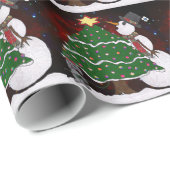 Weihnachtsbaum Snowman Überraschung Kunst drucken Geschenkpapier (Rolleneckpunkt)
