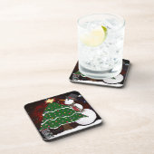 Weihnachtsbaum Snowman Überraschung Kunst drucken Getränkeuntersetzer (Rechte Seite)