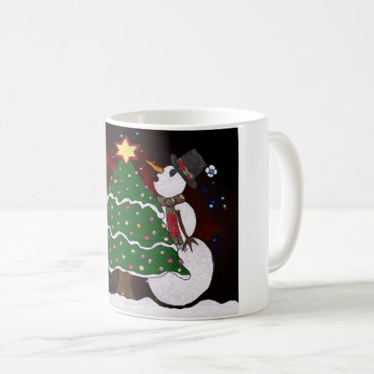 Weihnachtsbaum Snowman Überraschung Kunst drucken Kaffeetasse (VorderseiteRechts)