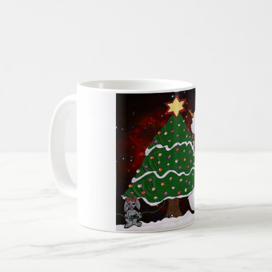 Weihnachtsbaum Snowman Überraschung Kunst drucken Kaffeetasse (Vorderseite Links)
