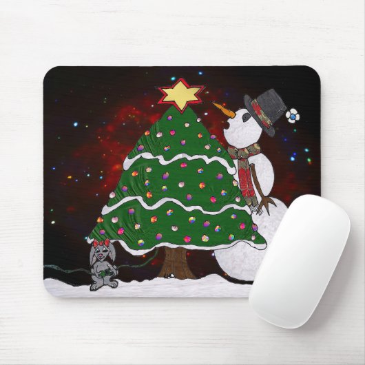 Weihnachtsbaum Snowman Überraschung Kunst drucken Mousepad (Mit Mouse)