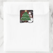 Weihnachtsbaum Snowman Überraschung Kunst drucken Quadratischer Aufkleber (Tasche)