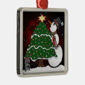 Weihnachtsbaum Snowman Überraschung Kunst drucken Silbernes Ornament (Rechts)