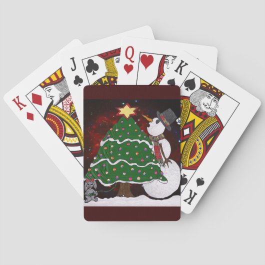 Weihnachtsbaum Snowman Überraschung Kunst drucken Spielkarten (Rückseite)