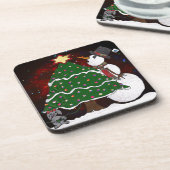 Weihnachtsbaum Snowman Überraschung Kunst drucken Untersetzer (Linke Seite)