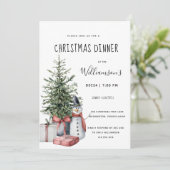 Weihnachtsbaum Snowman Weihnachtsessen Einladung (Stehend Vorderseite)