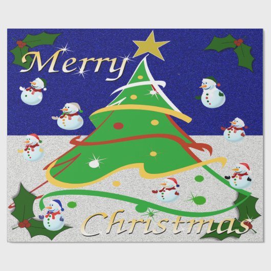 Weihnachtsbaum & Snowmen - Geschenkpapier (Flach)