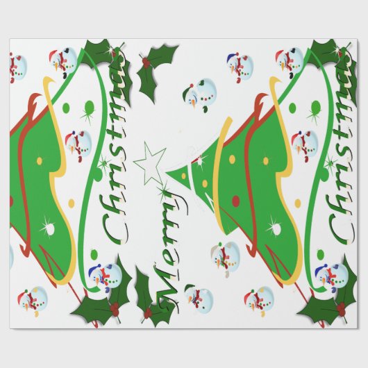 Weihnachtsbaum & Snowmen - Geschenkpapier (Flach)