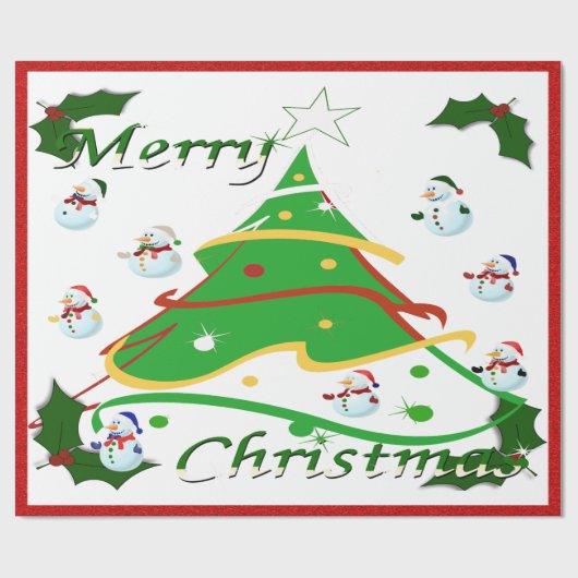 Weihnachtsbaum & Snowmen - Geschenkpapier (Flach)