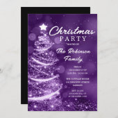 Weihnachtsbaum Sparkle Lila Party Einladung (Vorne/Hinten)