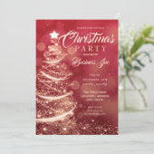 Weihnachtsbaum Sparkle Red Gold Party Einladung (Stehend Vorderseite)