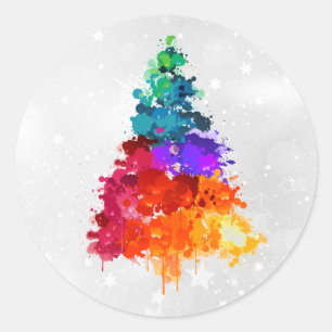 Weihnachtsbaum, Spritzer Paint, Primärfarben Runder Aufkleber